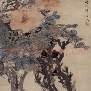 1879年 任伯年《牡丹图》国画花鸟作品图片鉴赏