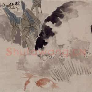 1879年 任伯年《狸猫金鱼》国画综合作品图片鉴赏
