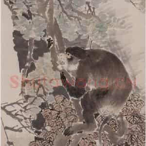 1879年 任伯年《枫猴图》国画综合作品图片鉴赏