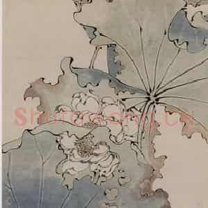 约19世纪70年代末期 任伯年《荷塘双雁》国画花鸟作品图片鉴赏
