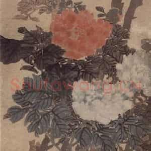1879年 任伯年《牡丹鹁鸪图》国画花鸟作品图片鉴赏