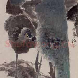 1880年 任伯年《牡丹孔雀图》国画花鸟作品图片鉴赏