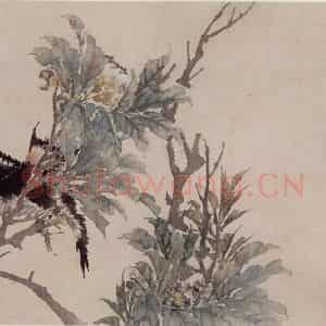 约19世纪80年代初期 任伯年《花鸟册三开》国画花鸟作品图片鉴赏