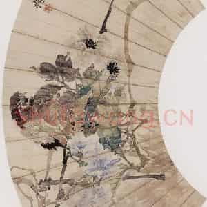 1875年 任伯年《篱边清趣图》国画花鸟作品图片鉴赏