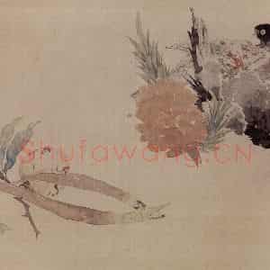 1875年 任伯年《双鸽图》国画花鸟作品图片鉴赏