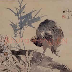 1875年 任伯年《水仙竹鸡图》国画花鸟作品图片鉴赏