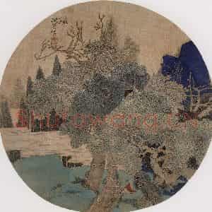 约19世纪70年代中期 任伯年《仿宋金碧人物山水》国画山水作品图片鉴赏