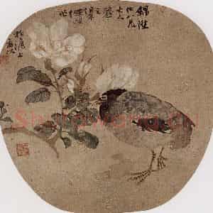 约19世纪70年代中期 任伯年《小鸡栀子》国画花鸟作品图片鉴赏