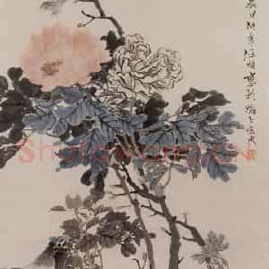 1875年 任伯年《牡丹图》国画花鸟作品图片鉴赏