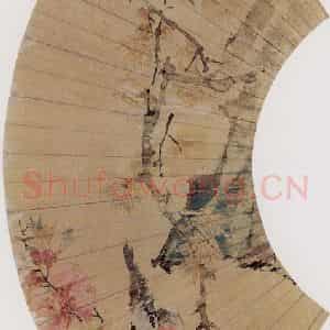 约19世纪70年代中期 任伯年《桃花飞禽》国画花鸟作品图片鉴赏