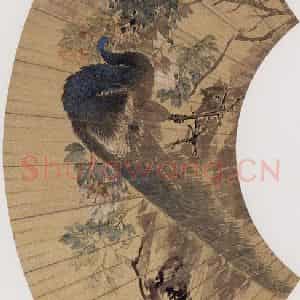 约19世纪70年代中期 任伯年《孔雀牡丹》国画花鸟作品图片鉴赏