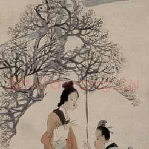约19世纪70年代中期 任伯年《梅下人物图》国画人物作品图片鉴赏