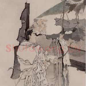 1877年 任伯年《屏开金孔雀》国画人物作品图片鉴赏