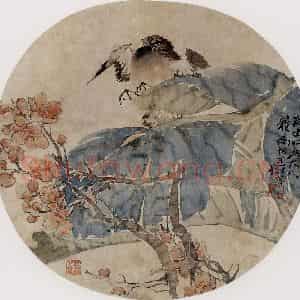 约19世纪70年代中期 任伯年《芭蕉小鸟》国画花鸟作品图片鉴赏