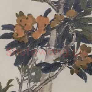 1882年 任伯年《枇杷鸡雏图》国画花鸟写意作品图片鉴赏