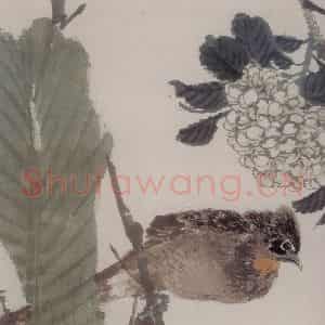 1882年 任伯年《绣球芭蕉》国画花鸟写意作品图片鉴赏