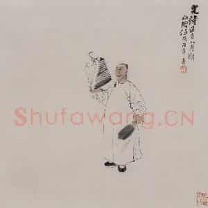 1882年 任伯年《玩鸟人像》国画人物写意作品图片鉴赏