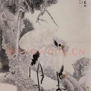 1882年 任伯年《松鹤延年图》国画花鸟写意作品图片鉴赏