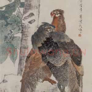 1882年 任伯年《梧桐双凤图》国画花鸟写意作品图片鉴赏