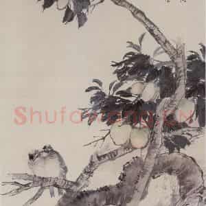 1882年 任伯年《桃实白头》国画花鸟写意作品图片鉴赏
