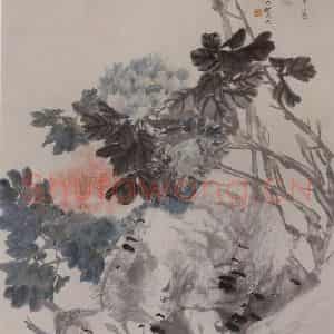 1882年 任伯年《牡丹飞雀图》国画花鸟写意作品图片鉴赏