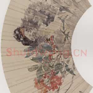 1882年 任伯年《天竹山禽图》国画花鸟写意作品图片鉴赏