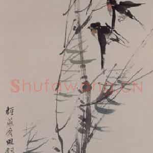 1883年 任伯年《花鸟四条屏》国画花鸟写意作品图片鉴赏