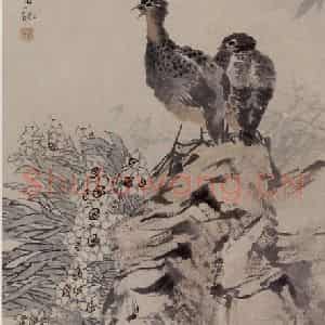 1883年 任伯年《鹁鸪水仙图》国画花鸟写意作品图片鉴赏