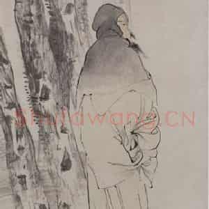 1883年 任伯年《秋林觅句图》国画人物写意作品图片鉴赏
