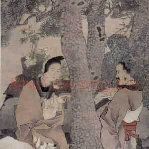 1883年 任伯年《白鹿贞松图》国画人物写意作品图片鉴赏
