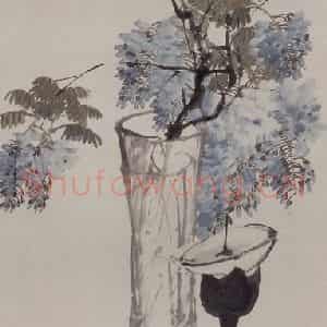 1883年 任伯年《黄卷青灯图》国画花鸟写意作品图片鉴赏