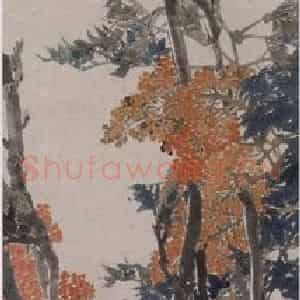 1880年 任伯年《天竹锦鸡图》国画花鸟写意作品图片鉴赏