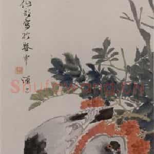 1883年 任伯年《花鸟四条屏》国画花鸟写意作品图片鉴赏