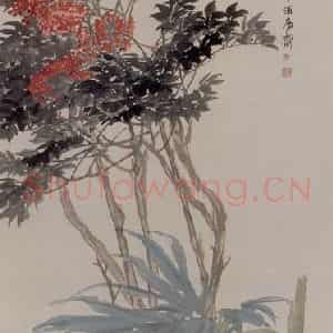 1883年 任伯年《天竹雉鸡图》国画花鸟写意作品图片鉴赏