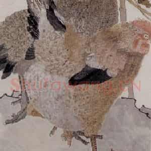1884年 任伯年《双鸡图》国画花鸟写意作品图片鉴赏