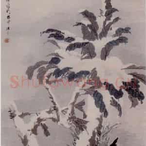 清代 任伯年《雪地双鸽图》国画花鸟写意作品图片鉴赏