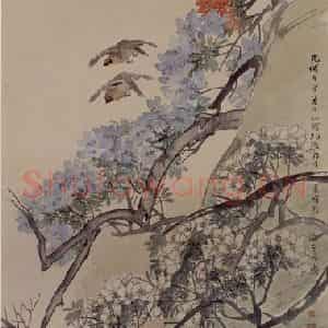 1884年 任伯年《杜鹃双雀图》国画花鸟写意作品图片鉴赏