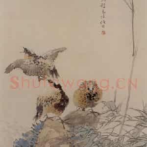 1884年 任伯年《灵竹山鸟图》国画花鸟写意作品图片鉴赏