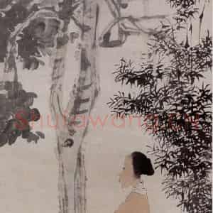 1884年 任伯年《桐阴仕女》国画人物写意作品图片鉴赏