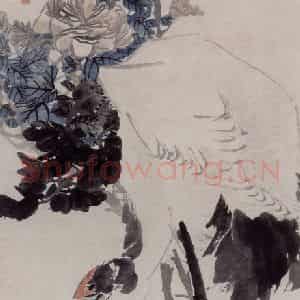 1884年 任伯年《牡丹仙鹤图》国画花鸟写意作品图片鉴赏