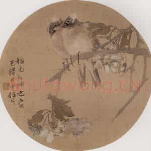 1884年 任伯年《双鸟图》国画花鸟写意作品图片鉴赏