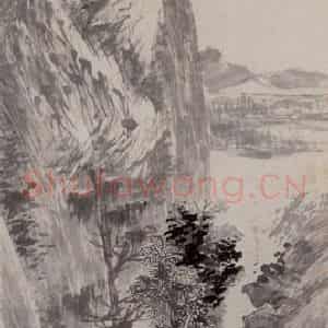 1884年 任伯年《溪桥听泉图》国画山水写意作品图片鉴赏