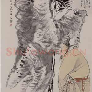 1885年 任伯年《米元章拜石图》国画人物写意作品图片鉴赏