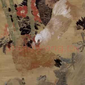 清代 任伯年《茶花三鸡图》国画花鸟写意作品图片鉴赏