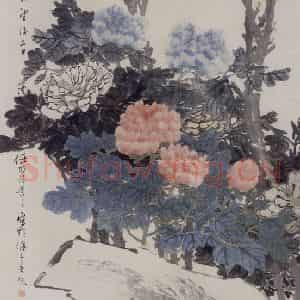 1880年 任伯年《牡丹》国画花鸟写意作品图片鉴赏