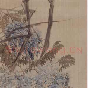 1881年 任伯年《紫藤》国画花鸟写意作品图片鉴赏