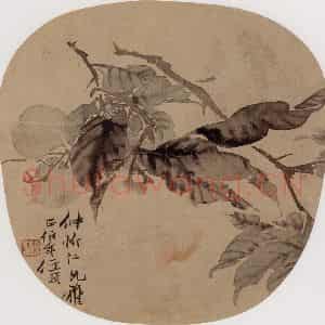 1880年 任伯年《桃实图》国画花鸟写意作品图片鉴赏
