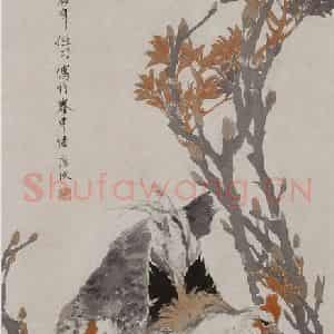 1881年 任伯年《牡丹双鸡图》国画花鸟写意作品图片鉴赏