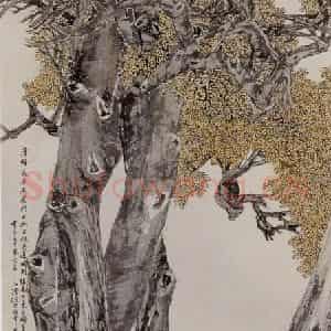 1881年 任伯年《长安古槐图》国画花鸟写意作品图片鉴赏