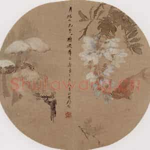 1880年 任伯年《金鱼野雉》国画花鸟写意作品图片鉴赏